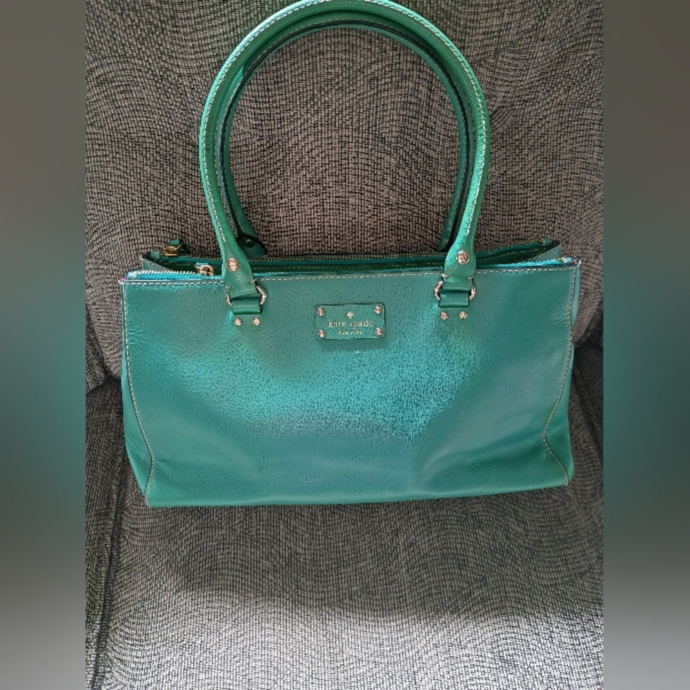 REHAB Project Kate Spade Tote Shoulder Bag, Turquoise, Pink Lining,Double Zipper